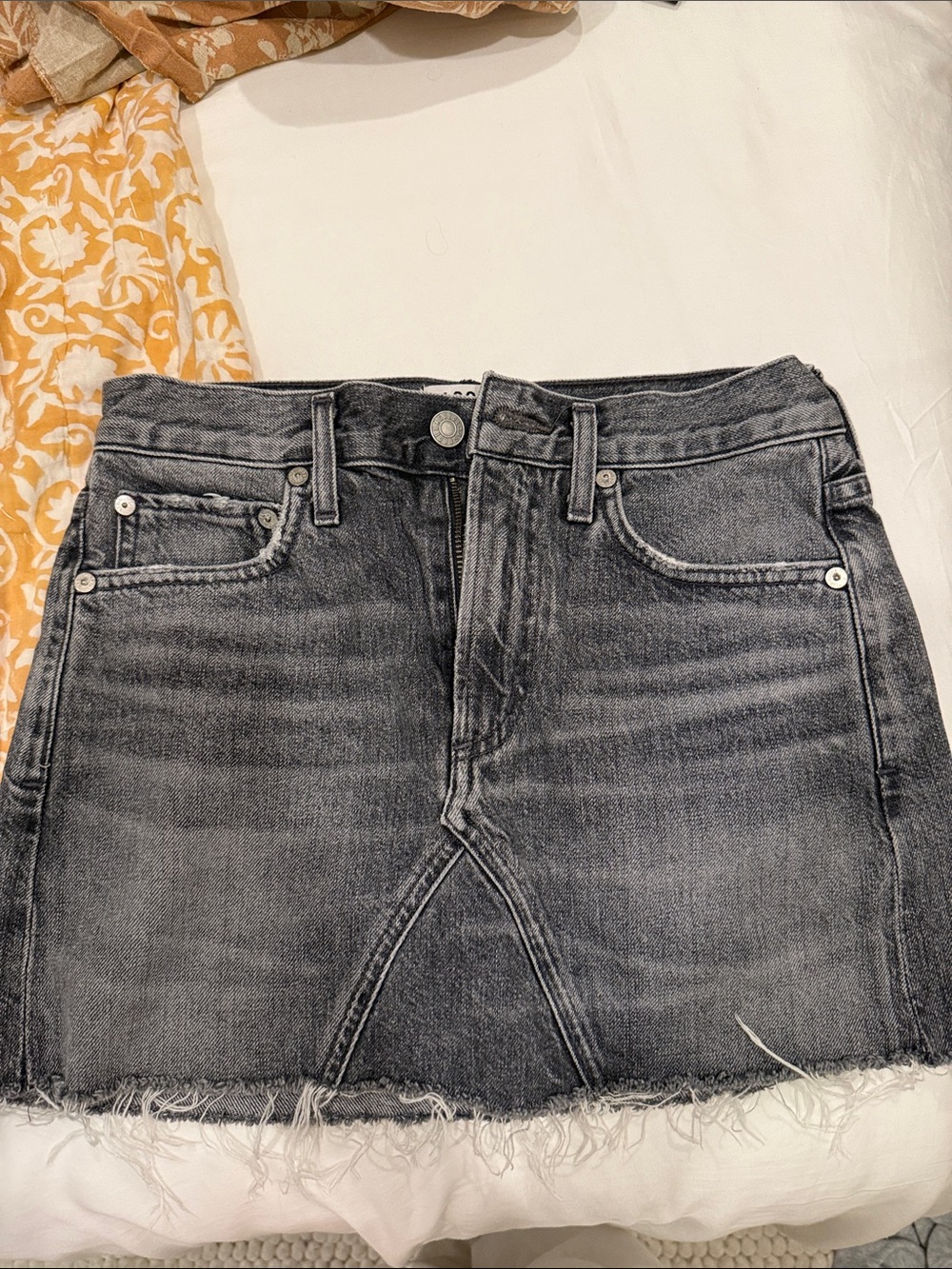 Agolde Gray Distressed Denim Mini Skirt